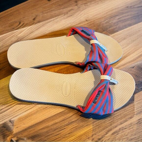HAVAIANAS SIZE 10 TAN-MULTI STRIPE FLIP FLOP SANDALS Size 37/38 (6/7) - Picture 3 of 11